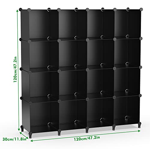 HOMIDEC Cube Storage Organizer 16-Cube Storage Shelf for Garment Racks, Closet Organizers with Metal Hammer, Bookshelf for Kids, (48.4 L x 12.2 W x 48.4 H Inches),Black