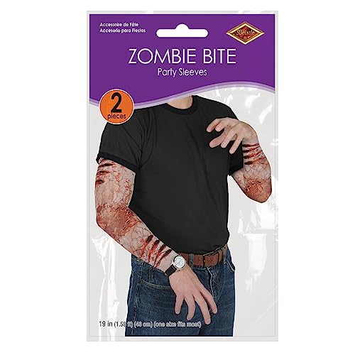 Beistle Zombie Bite Party Sleeves 1 Pair Halloween Wearing Apparel, Costume Accessory, One Size, Red/Black/Tan