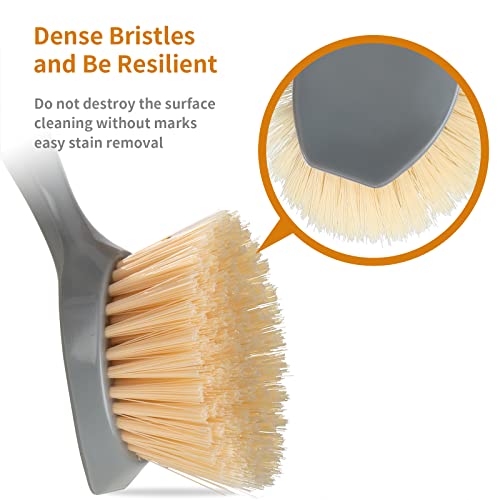 2 Pack Kitchen Dish Brush Bamboo Handle Dish Scrubber Built-in Scraper, Scrub Brush for Pans, Pots, Kitchen Sink Cleaning, Dishwashing and Cleaning Brushes are Perfect Cleaning Tools, Color-Gray