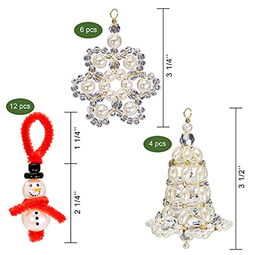 Christmas Beaded Ornaments Kits to Make (22 Sets)-Including 12 Pcs Snowman /4 Pcs Bell/6 Pcs Snowflake - DIY Christmas Crafts for Holiday Tree Decorations(Assembly Needed)