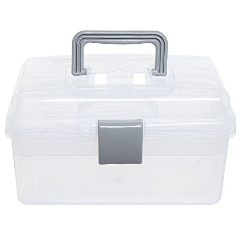 MyGift Clear Gray Empty First Aid Storage Box, Multipurpose Tackle Box, Plastic Sewing Box, Tool Box, Crafts Supplies Organizer Case with Handle and Removable Tray