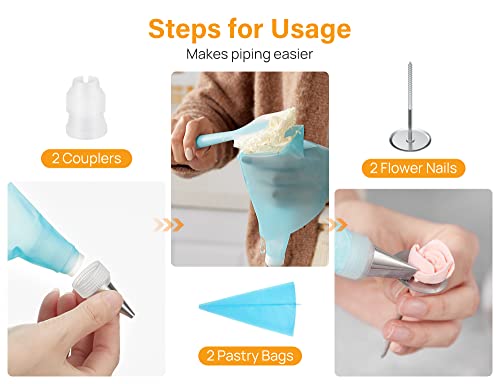 Kootek 42pcs Piping Bags and Tips Set, Cake Decorating Supplies Kits for Baking with 36 Numbered Frosting Icing Tips, 2 Reusable Pastry Bags, Easy Carry Storage Box and Other Baking Tools