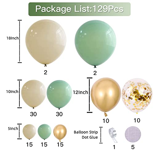 Sage Green Gold Balloons Garland Kit,130 pcs Olive Green Gold Confetti Blush Balloons Arch for Birthday Baby Shower Bridal Shower Engagement Wild One Party Decor…