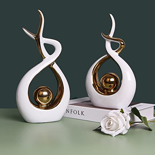 Norrclp Home Decor Modern Abstract Art Ceramic Statue Table Decorations for Dining Room Living Room Office Centerpiece (White and Gold, Small)
