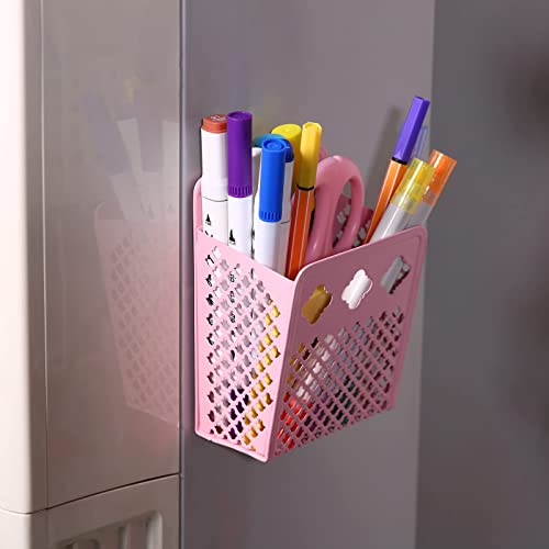 Sanpaint Magnetic Pencil Holder,Mesh Stainless Steel Pen Basket, Metal Writing Utensil Storage Organizer for Whiteboard,Blackboard,Kitchen, Locker, Home, or Office (Pink)