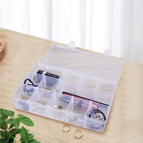 Gospire 15 Large Grids Clear Plastic Jewelry Box Organizer Storage Container with Removable Dividers (15 Grids - Clear)