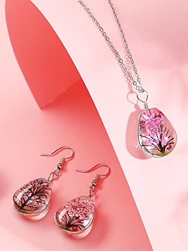 36 Pieces Lacework Transparent Resin Beads Necklace Pendant Mixed Colors Dried Flower Tree Resin Bead Pendant Charm Beads Bracelet Making Kit for Girls DIY Jewelry Crafts (Drop Shape, Oval Shape)