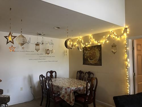 Cheerland 16pcs Islamic Gold Star Crescent Moon Lantern Ramadan Garland EID Decoration Home Happy Ramadan Mubarak Party Decor Hanging Streamer Wedding Backdrop Banner Aladdin Birthday Party Supplies
