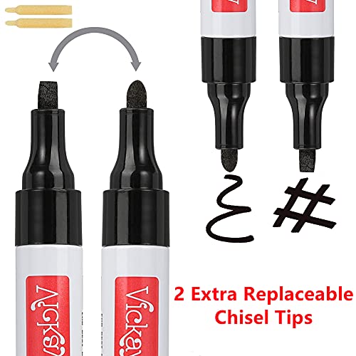 Black Paint Pens for Rock Painting, Stone, Ceramic, Metal, Glass, Wood, Fabric, Canvas, 6 Pack Permanent Oil Based Paint Markers, Medium Tip, 2 Extra Chisel Tips, High Volume Ink, 2X Lifespan