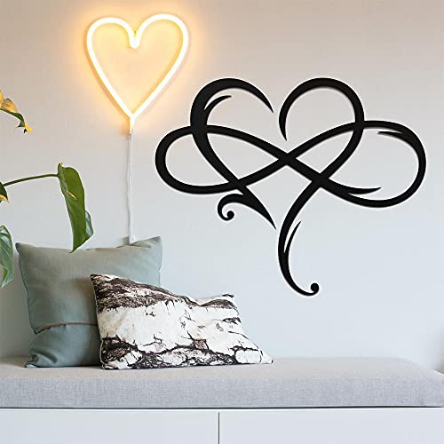 Infinity Heart Metal Wall Decor, Unique Infinity Heart Wall Decor Love Sign Plaque Steel Art Geometric Bedroom Ornaments Cut Out for Home Wedding Decor Hanging Family Living Room (Black, 11.4x13.7inch)