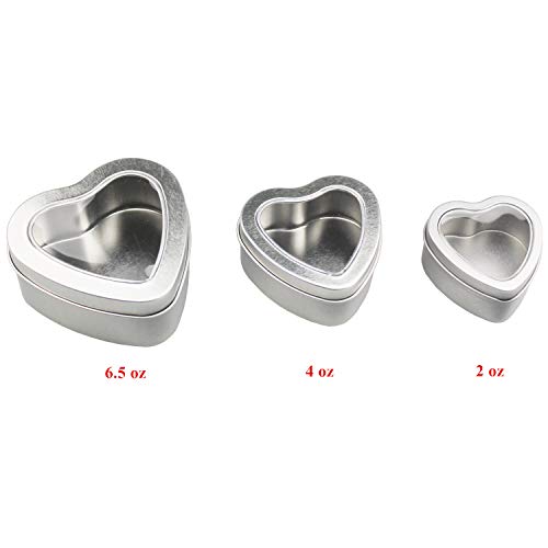 12 Pieces Heart Shaped Empty Metal Tin Cans with Clear Window Lids for Candle Making, Candies, Gifts & Treasures, Mixed Sizes