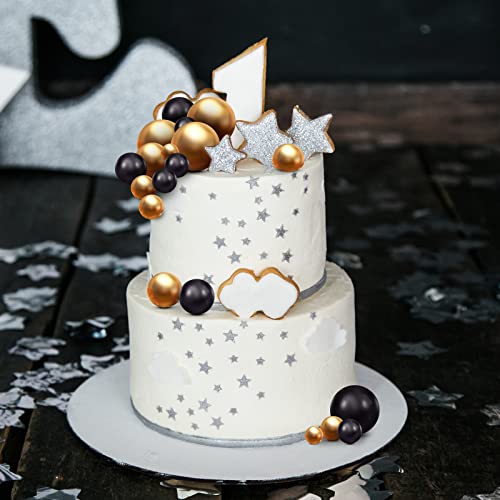 66 Pieces Mini Balloon Cake Topper Cake Decorations Balls Faux Pearl Balls Cake Picks DIY Cake Insert Topper Baking Decoration for Anniversary Graduation Birthday Party Baby Shower (Gold, Black)