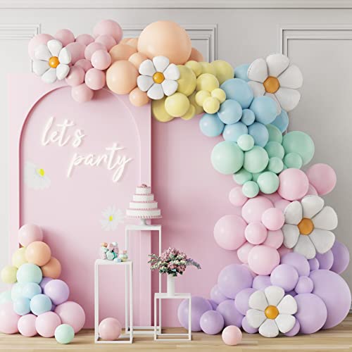 Daisy Balloon Garland Arch Kit 157Pcs White Groovy Daisy Flower Macaron Pastel Balloons Garland for Baby Shower Daisy Theme Wedding Girls Birthday Two Groovy Boho Party Decoration