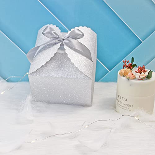 WEWILUCK Silver Glitter Gift Boxes, 10 PCS Small Gift Box with Lids Bulk for Wedding, Party, Birthday, Valentine's Day and More, 4.75” x 4.75” x 3.53” Fancy Present Box for Gift Giving