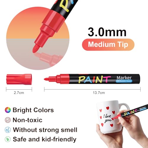 IVSUN Paint Pens Paint Markers, 20 Colors Oil-Based Waterproof Paint Marker Pen Set, Never Fade Quick Dry and Permanent, Works on Rocks Painting, Wood, Fabric, Plastic, Canvas, Glass, Mugs