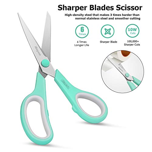 Scissors, iBayam 8" Multipurpose Scissors Bulk 3-Pack, Ultra Sharp Blade Shears, Comfort-Grip Handles, Sturdy Sharp Scissors for Office Home School Sewing Fabric Craft Supplies, Right / Left Handed