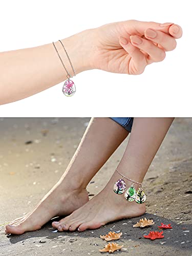 36 Pieces Lacework Transparent Resin Beads Necklace Pendant Mixed Colors Dried Flower Tree Resin Bead Pendant Charm Beads Bracelet Making Kit for Girls DIY Jewelry Crafts (Drop Shape, Oval Shape)