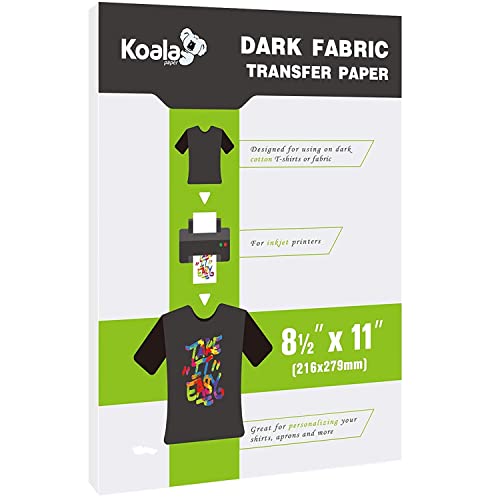 Koala Heat Transfer Paper for T-Shirts - 10 Sheets of Dark Fabric Iron-On Vinyl, 8.5"x11" Printable Heat Transfer Vinyl, Transfer Paper for Dark Fabric
