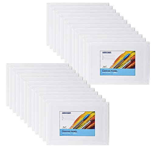 FIXSMITH Painting Art Panel Boards - 5x7 Inch, 24 Pack Primed Mini Canvases,100% Cotton,Acid Free,Professional Quality Artist Canvas Board for Hobby Painters,Students & Kids