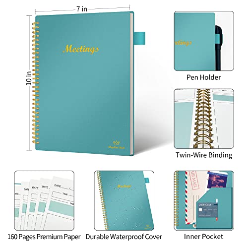 Regolden-Book Meeting Notebook for Work with Action Items, Project Planner Notebook for Note Taking, Office/Business Meeting Notes Agenda Organizer for Men & Women, 160 Pages (7”x10”), Teal