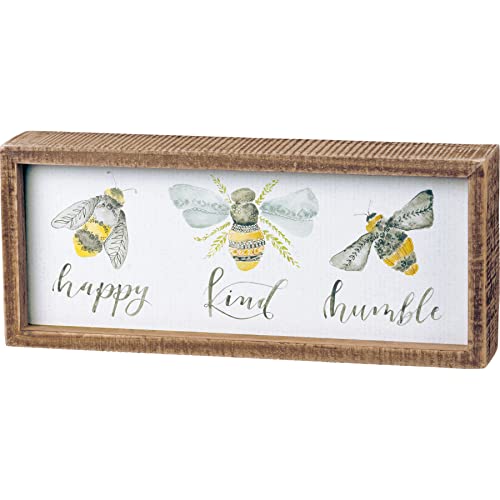 Primitives by Kathy 101758 Inset Box Sign, 10" Length x 4.25" Height x 1.75" Width, Bees - Happy, Kind, Humble