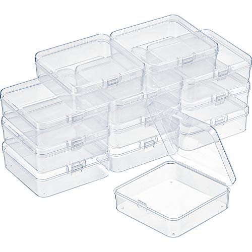 SATINIOR 12 Pack Clear Plastic Beads Storage Containers Box with Hinged Lid for Beads and More (3.3 x 3.3 x 1.2 Inch)