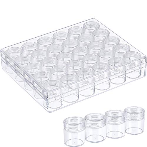 Clear Plastic Bead Storage Containers Set with 30 Pieces Storage Jars Diamond Painting Accessory Box Transparent Bottles with Lid for DIY Diamond, Nail and Other Small Items (1.15 x 1 Inch)