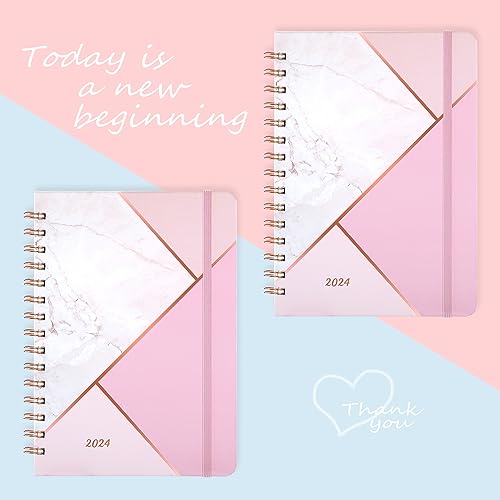 2024 Planner - January 2024 - December 2024, Planner 2024, 6.3" x 8.4", 2024 Weekly and Monthly Planner with Marked Tabs, Hardcover with Thick Paper + Contacts + Calendar + Holidays, Twin-Wire Binding - Pink Marble