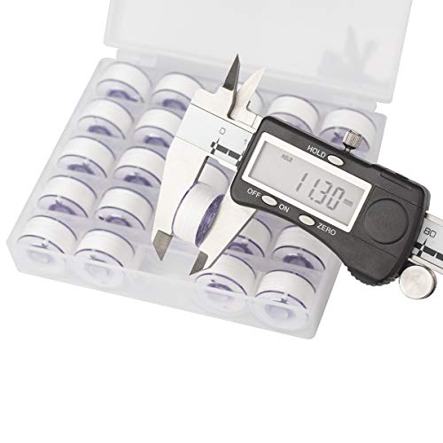 Simthread 25pcs 90WT White Prewound Bobbin Thread Size A Class 15 (SA156) with Clear Storage Plastic Case Box 60S/2 for Brother Embroidery Thread Sewing Thread Machine DIY