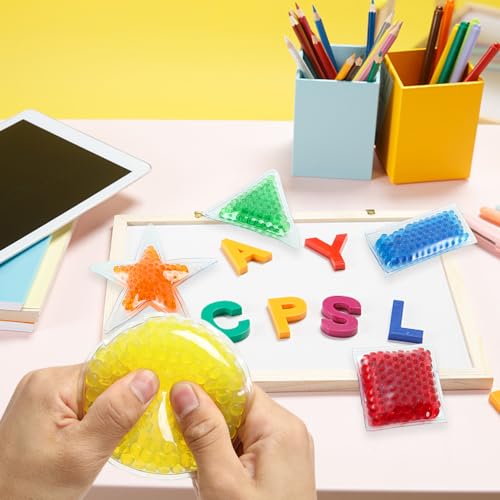 Sensory Toy 6 Pack, Shapes Learning Toy, Fidget Stress Toys for Autism/ Anxiety Relief for Adults, Unique Stocking Stuffers (Shape)