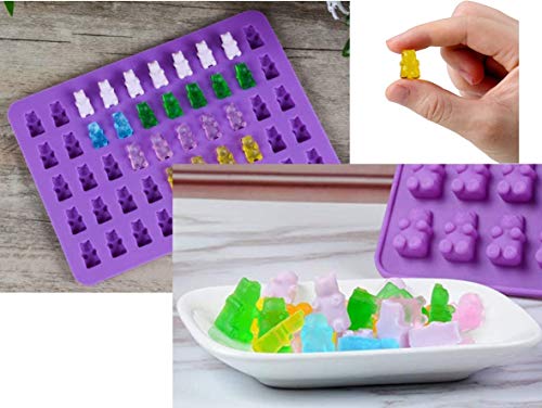 3 Pack Silicone Chocolate Molds, Reusable Candy Baking Mold Ice Cube Trays Candies Making Supplies with 2 Droppers, Nonstick Silicone Gummy Molds Including Mini Dinosaur, Hearts, Bear Shape