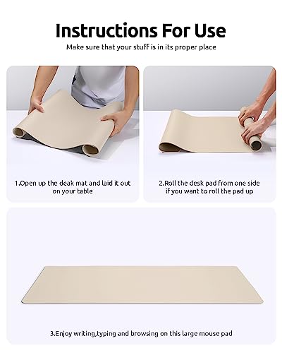 YSAGi Leather Desk Pad Protector, Office Desk Mat, Large Mouse Pad, Non-Slip PU Leather Desk Blotter, Waterproof Laptop Desk Writing Pad for Office and Home (23.6" x 13.8", Eggshell)
