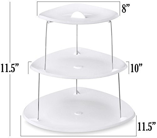 Masirs Collapsible Party Tray, 3 Tier, The Decorative Plastic Appetizer Trays Twist Down & Fold Inside, Minimal Storage Space, An Elegant Tray for Serving Sandwiches, Cake, Sliced Cheese and Deli Meat