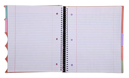 Mintra Office Durable PREMIUM Spiral Notebook, ((Salmon, 5 Subject (8.5in x 11in)), Fabric Covered Coils, No Snags, College Ruled, Adjustable PocketDividers, Ruler, Organization, School