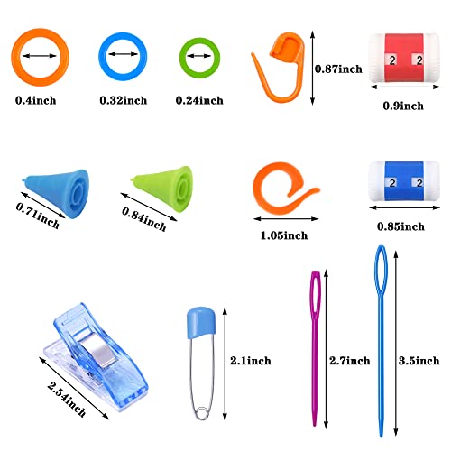 381 Pieces Stitch Ring Markers and Colorful Knitting Crochet Locking Counter Stitch Needle Clips + Weaving Tools Knitting Kits with 3 Storage Boxes