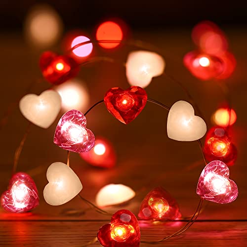 Fairy String Lights 10 Feet LED Red Pink White Heart Shaped Twinkle Fairy Lights 8 Modes Battery Operated for Valentine's Day Kids Bedroom Christmas Wedding Indoor Party Decor with Timer
