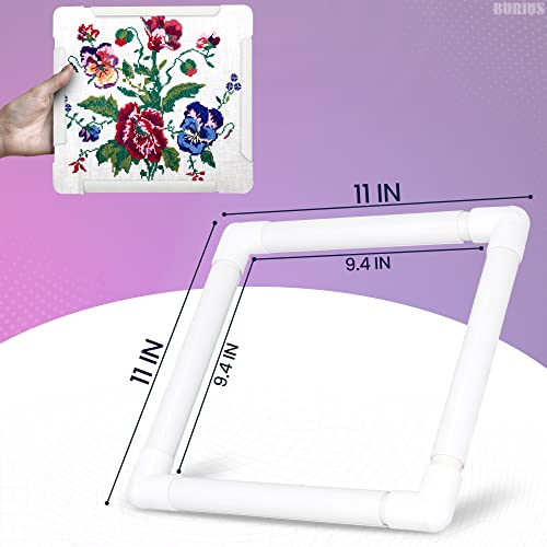 11 Inch Plastic Embroidery Hoop - White Plastic Sewing Hoops Hand Embroidery Hoops Embroidery Snap Frame - Snap Needlework Frame Cross Stitch Frame Square Embroidery Hoop for Cross Stitching, Quilting