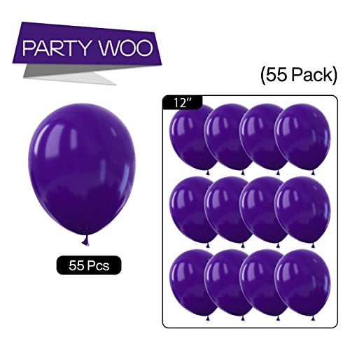 PartyWoo Royal Purple Balloons, 55 pcs 12 Inch Purple Balloons, Latex Balloons for Balloon Garland Balloon Arch as Party Decorations, Birthday Decorations, Wedding Decorations, Baby Shower Decorations