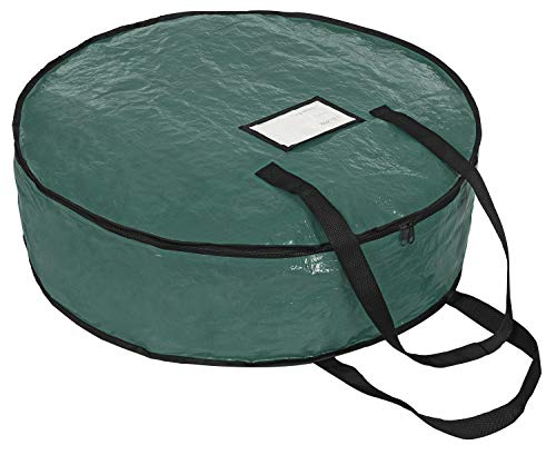 ProPik Christmas Wreath Storage Bag 24" - Garland Holiday Container with Tear Resistant Material - Featuring Heavy Duty Handles and Transparent Card Slot - (Green)