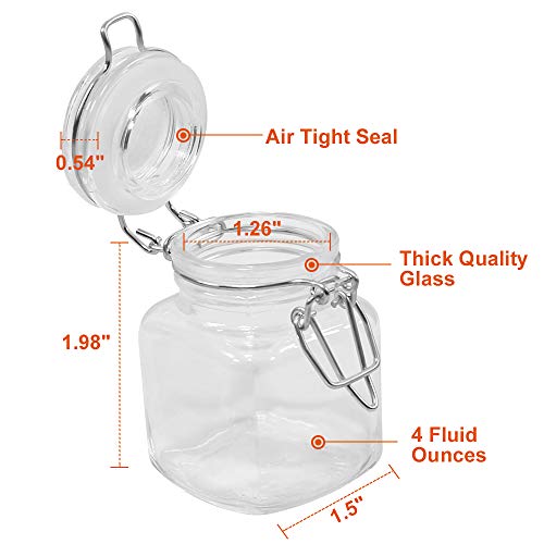 Spice Jars, SPANLA 12 Pack 4oz Small Glass Jars with Airtight Hinged Lid, With 12 Spice Labels & Silicone Funnels, Airtight Glass Jars for Spices, Art Craft Storage (12 Pack)