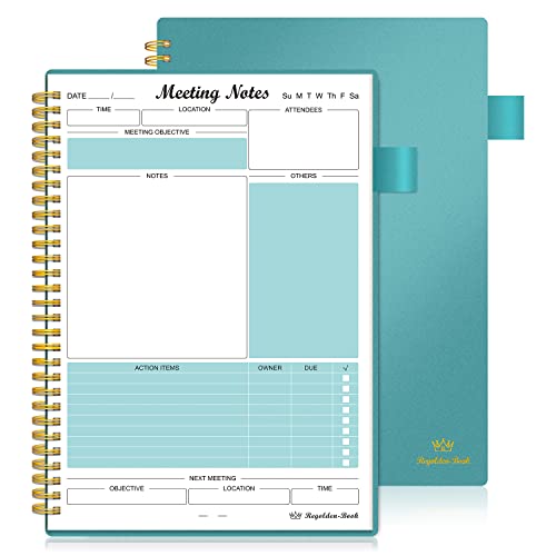Regolden-Book Meeting Notebook for Work with Action Items, Project Planner Notebook for Note Taking, Office/Business Meeting Notes Agenda Organizer for Men & Women, 160 Pages (7”x10”), Teal