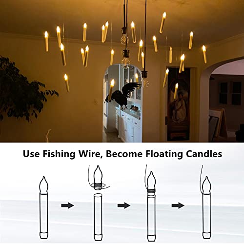 Set of 24 Flamelesss LED Taper Candles with Warm White Flickering Flame Light, Battery Operated Floating Candles, LED Taper Handheld Candlesticks for Church Party Halloween Decorations