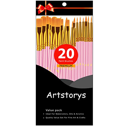 Paint Brushes Set, 20 Pcs Paint Brushes for Acrylic Painting, Oil Watercolor Acrylic Paint Brush, Artist Paintbrushes for Body Face Rock Canvas, Kids Adult Drawing Arts Crafts Supplies, Blush
