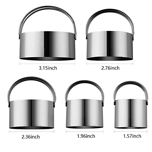 ALLTOP 5 Pieces Circle Biscuit Cutter,Professional Stainless Steel Round Cookies Mold Tool with Ring Handle for Baking Pastry Doughnut