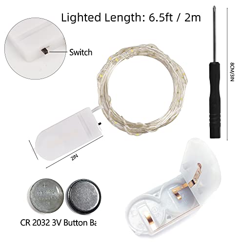 WATERGLIDE 12 Pack Fairy Lights Battery Operated (Included), 6.5ft 20 LED Mini String Lights, Waterproof Silver Wire Firefly Starry Lights for DIY Wedding Christmas Party Mason Jars Decor, Warm White