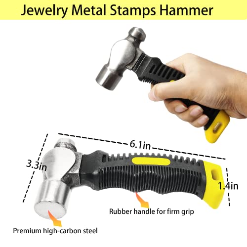 Steel Bench Block and Metal Stamping Hammer Kit, No-Rebound Metal Bench Block, Jewelry Stamping Hammer, Jewelry Metal Stamping Tools for Jewelry Making & Metal Stamping