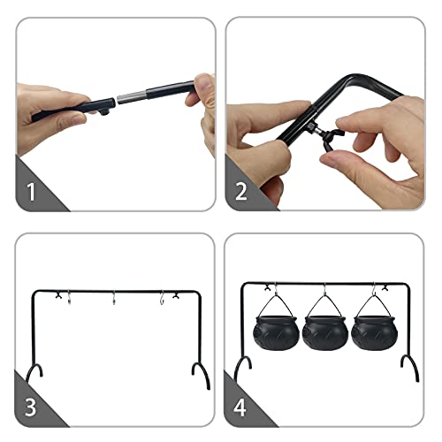 Halloween Decor - Halloween Party Decorations - Set of 3 Witches Cauldron Serving Bowls on Rack - Black Plastic Hocus Pocus Candy Bucket Cauldron for Indoor Outdoor Home Kitchen Decoration