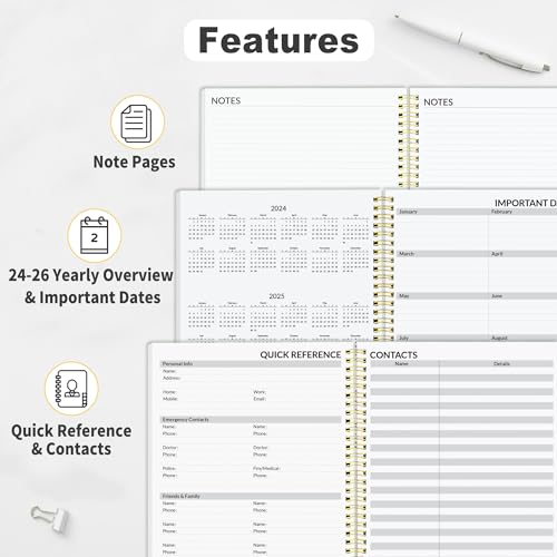 SUNEE 2024 Weekly and Monthly Planner - from January 2024 - December 2024, 6.4" x 8.3" Daily Agenda Planner with Monthly Tab, Flexible Cover, Note Pages, Pockets, Bookmark, Spiral Binding, Black