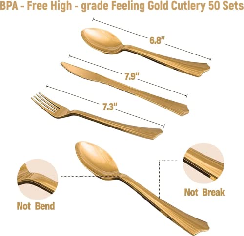 350PCS Blue and Gold Party Decorations 50 Guests Blue Paper Plates Plastic Forks Knives Spoons & Golden Dot Blue Party Plates Napkins Cups for 2023 Graduation Decorations Baby Shower Boy Birthday