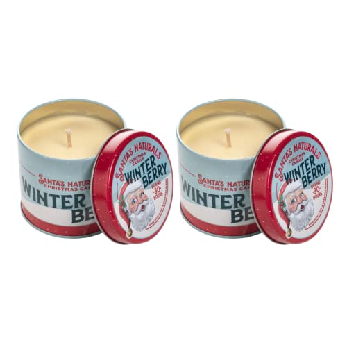Santa's Naturals Winterberry Christmas Candle | Warm Cider Fragrance | Notes of Cinnamon, Orange, and Clove | Sustainably Sourced Soy and Beeswax | 30 Hour Burn Time | 9oz | 2 Pack